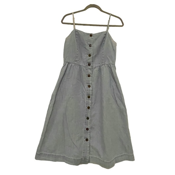 Vero Moda medium chambray blue denim button dress pockets neutral 100% cotton - Picture 1 of 10